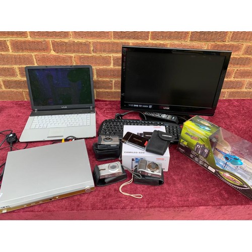 969 - Sony Vaio Laptop (no leads), DVD player, electricals and cameras