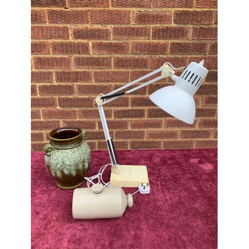 972 - Retro desk lamp, West German vase & stone hot water bottle