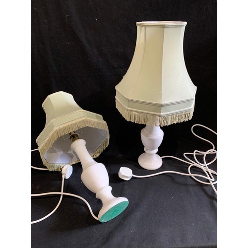 985 - Pair of alabaster table lamps and shades