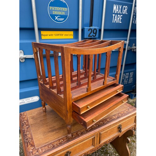 303 - A mahogany two drawer Canterbury book rack