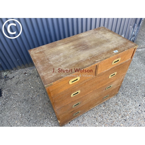 17 - A mahogany military style chest of five drawers 93x50x90