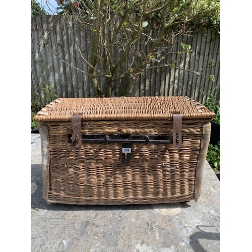 556 - Vintage hamper on skids, 75 x 38 x 48cms