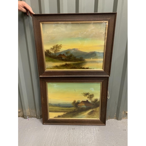 571 - 2 wooden framed oil paintings, each 66 x 53cms