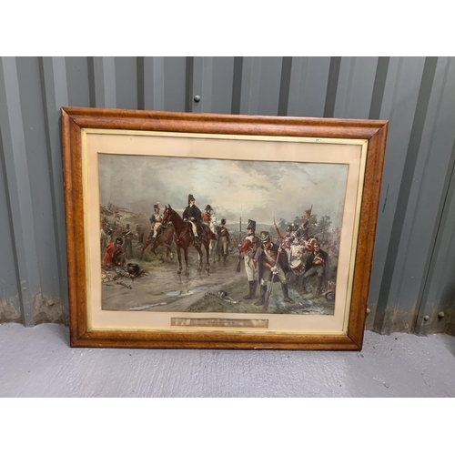 572 - Large maple framed print Wellington and Waterloo! 103 x 80cms