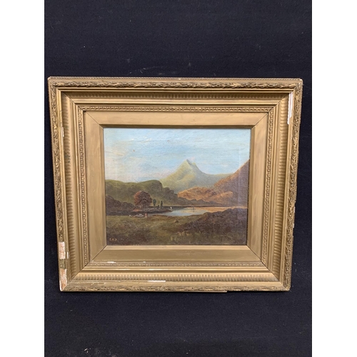 575 - Gilt framed oil of mountain scene, 48 x 44cms