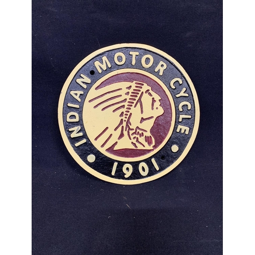 621 - Indian motorcycle cast iron plaque, 25cms