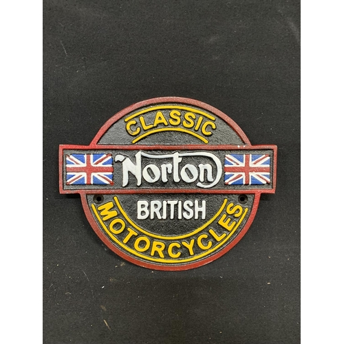 623 - Norton motorcycle cast iron plaque, diameter 25cms