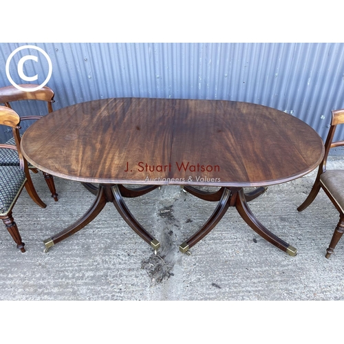 220 - A victorian twin pedestal mahogany d end dining table with extension leaf, together with 8 (5&3) Vic... 