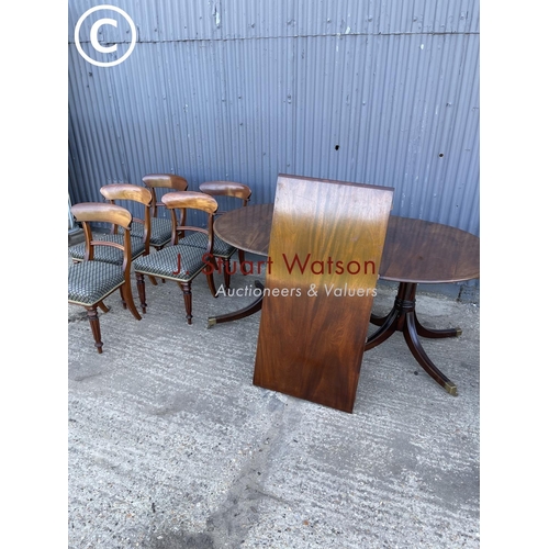 220 - A victorian twin pedestal mahogany d end dining table with extension leaf, together with 8 (5&3) Vic... 