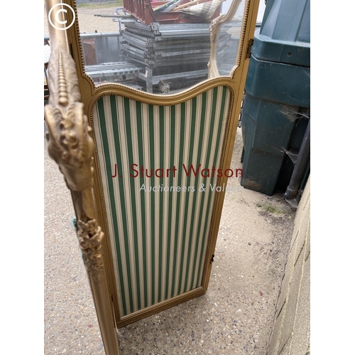 150 - A gold gilt framed screen, double sided with upholstered panels (one loose)