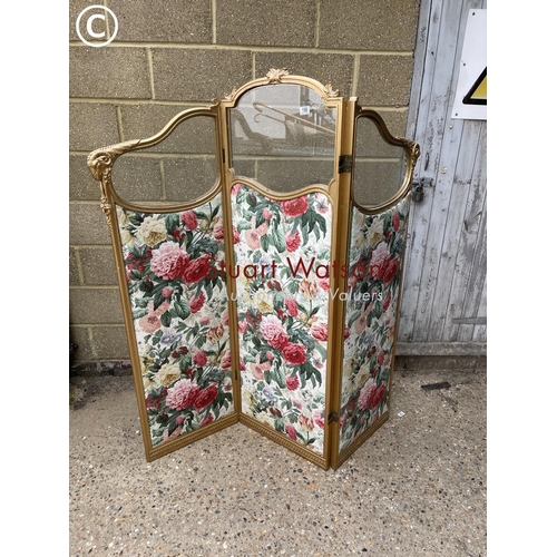 150 - A gold gilt framed screen, double sided with upholstered panels (one loose)