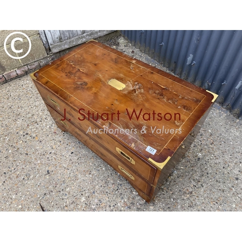 161 - A reproduction yew wood military chest of two