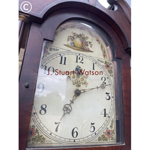 183 - An oak long case clock with hand painted dial AF to case