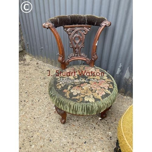 308 - A mahogany bedroom chair together with an ebonised  bedroom chair