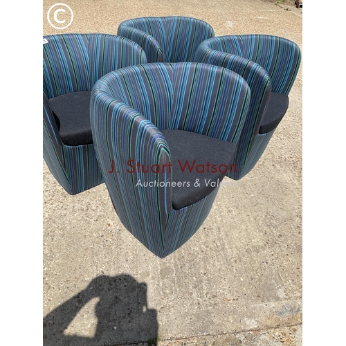 70 - A set of four designer peacock coloured striped office chairs