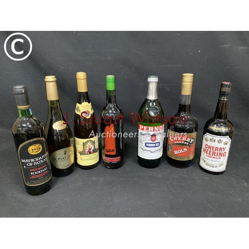 945 - I Litre Pernod, 1 Litre Cherry Brandy, bottle of cherry liquor and four bottles of wine