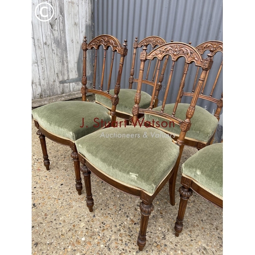 337 - A set of five victorian rosewood chairs with green upholstered seats