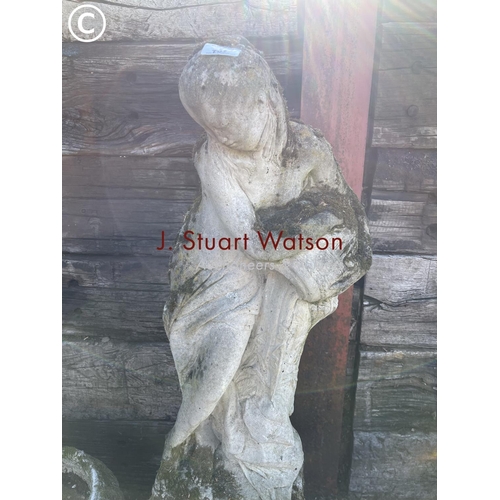 490C - A weathered concrete statue of a lady on plinth base
