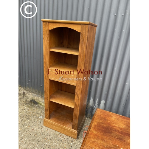 111 - Modern open fronted bookcase together with oak box