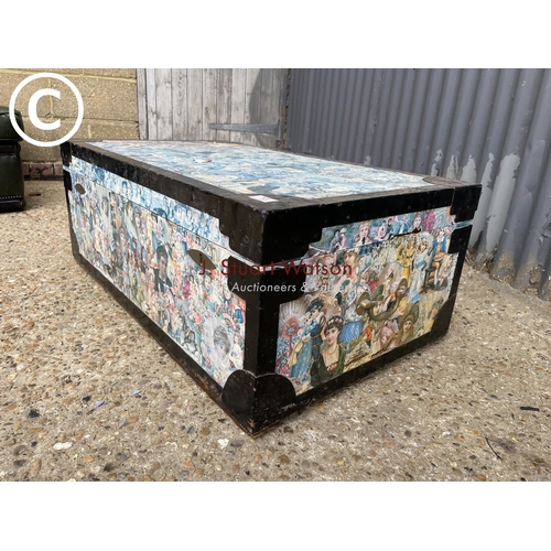 13 - A lead lined trunk, with paper mache decoration