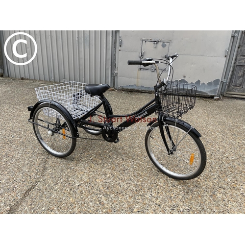 16 - A ridgeyard pedal trike with five gears and shopping baskets