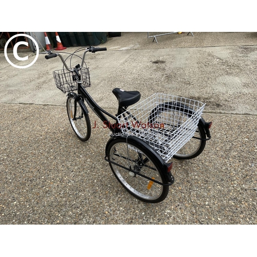 16 - A ridgeyard pedal trike with five gears and shopping baskets