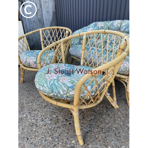 250 - A vintage bamboo three piece conservatory suite