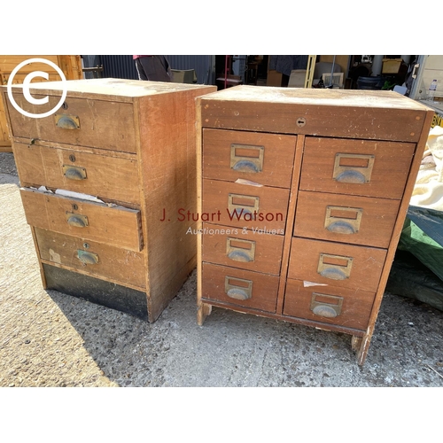 253 - Two vintage wooden banks of workshop drawers