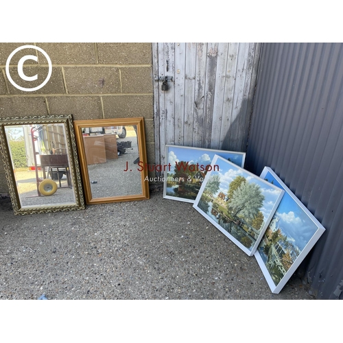 271 - Two large mirrors and three prints