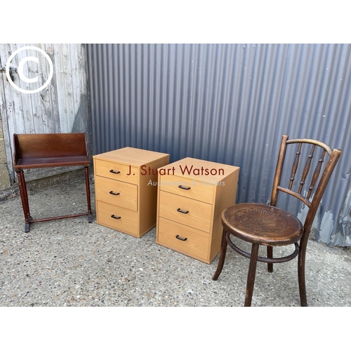 272 - A pair of modern bedsides, bentwood chair and a book rack