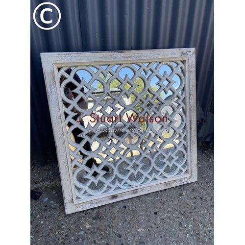 284 - A square white painted lattice mirror
