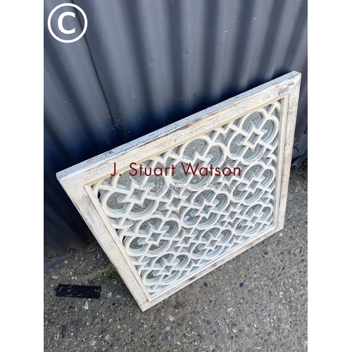 284 - A square white painted lattice mirror