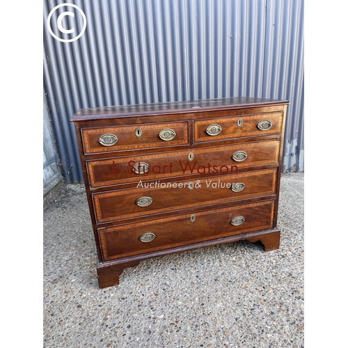 297 - An early victorian mahogany flat fronted chest of five drawers with satinwood inlay 108x50x88