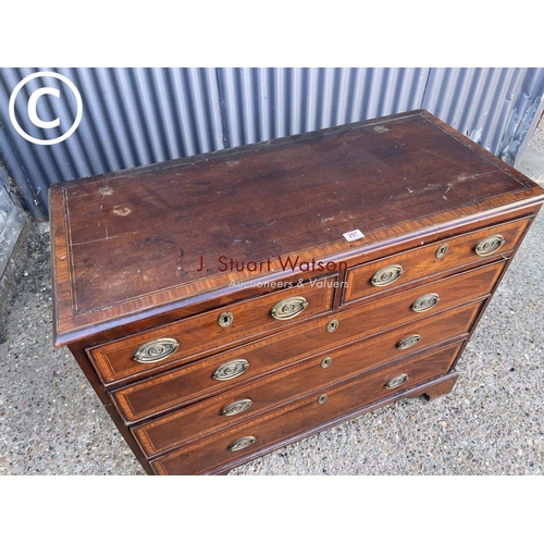 297 - An early victorian mahogany flat fronted chest of five drawers with satinwood inlay 108x50x88