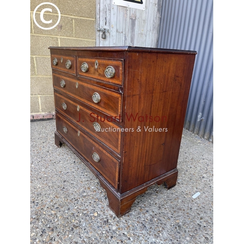297 - An early victorian mahogany flat fronted chest of five drawers with satinwood inlay 108x50x88