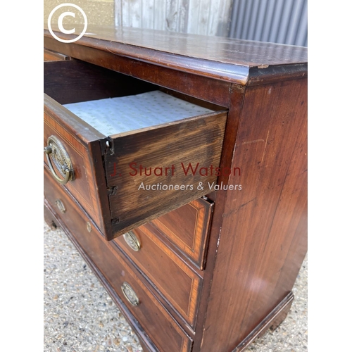 297 - An early victorian mahogany flat fronted chest of five drawers with satinwood inlay 108x50x88