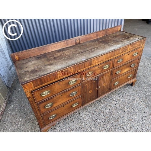 300 - A Georgian oak sideboard with inlaid decoration 186 x51 x96