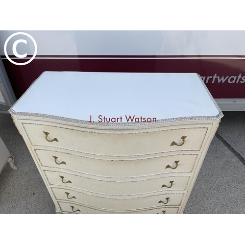 316 - A french style white painted tallboy chest of five