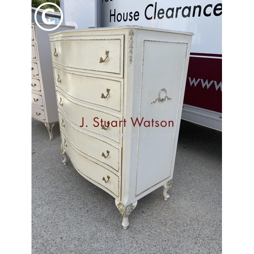 316 - A french style white painted tallboy chest of five