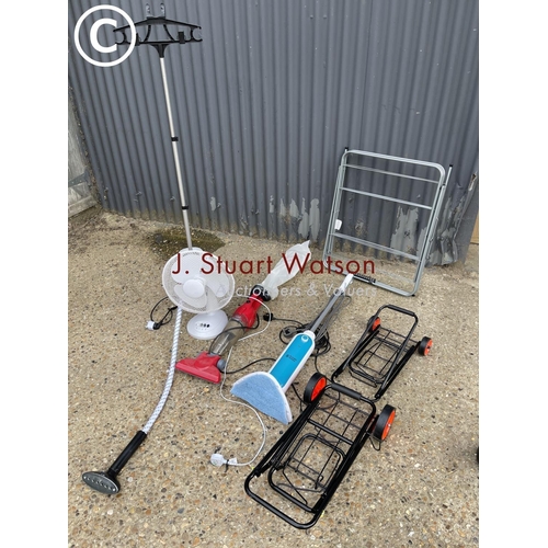 37 - Steam valet, fan, two floor mops, two trollies and airer