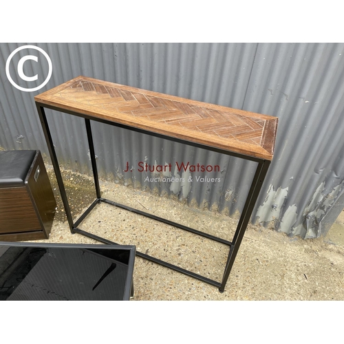 41 - Modern hall table, glass top coffee table and a shoe rack