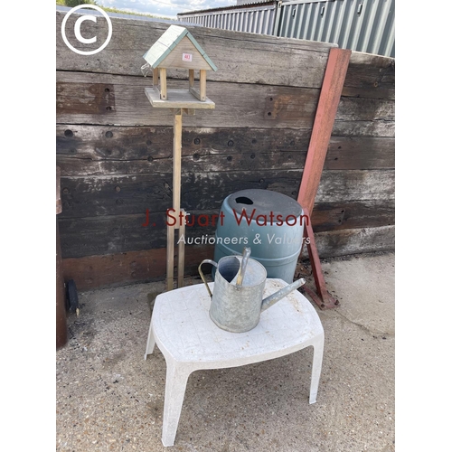483 - Bird house, water butt, table and can