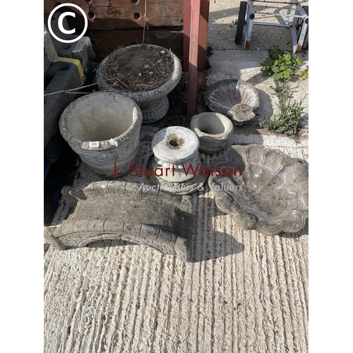 486 - Seven pieces of concrete garden ornaments