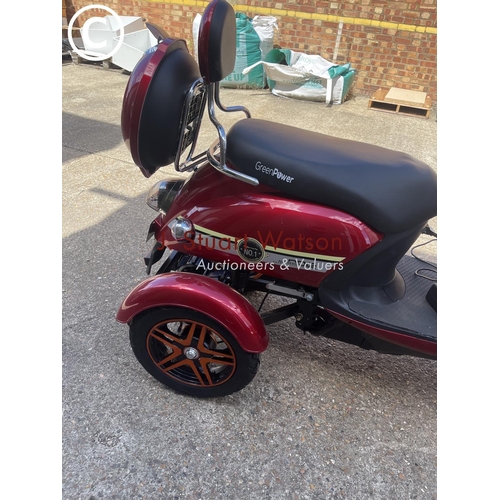491 - A green power electric powered all terrain mobility scooter, with key and charger in working order -... 