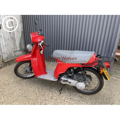 496 - S748 DGH Honda moped bike in running order. Odometer 7657 miles. 50cc. with rear lock box. Current V... 