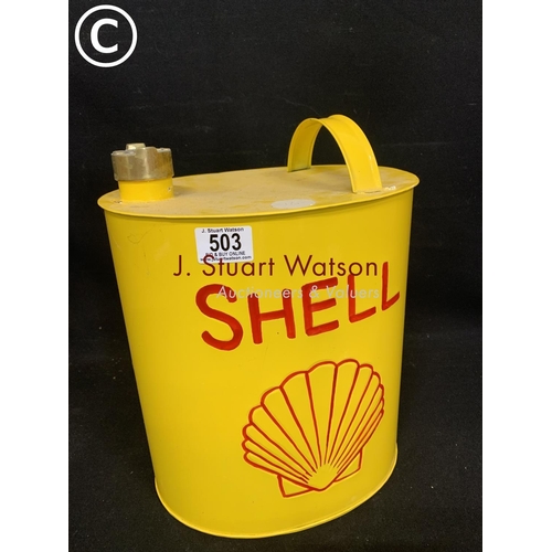 503 - Oval Shell oil can, height 34cms