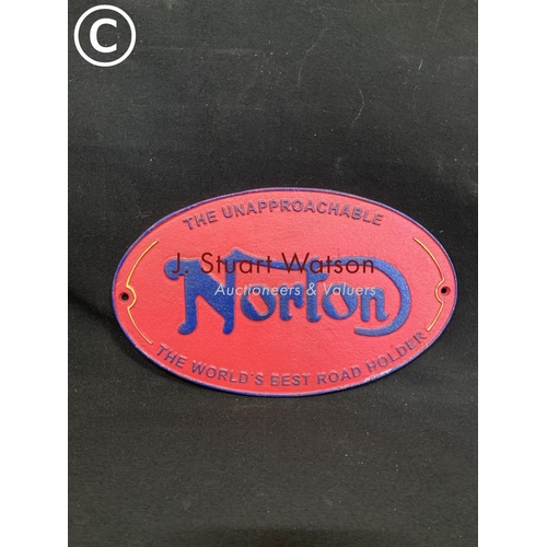 508 - Cast iron Norton Plaque, length 32 cms