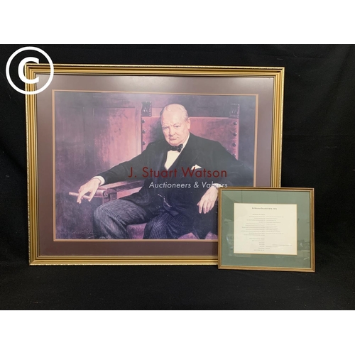 510 - Vintage large photographic print of Winston Churchill, 56 x 75cms along with Line of Descent, framed... 