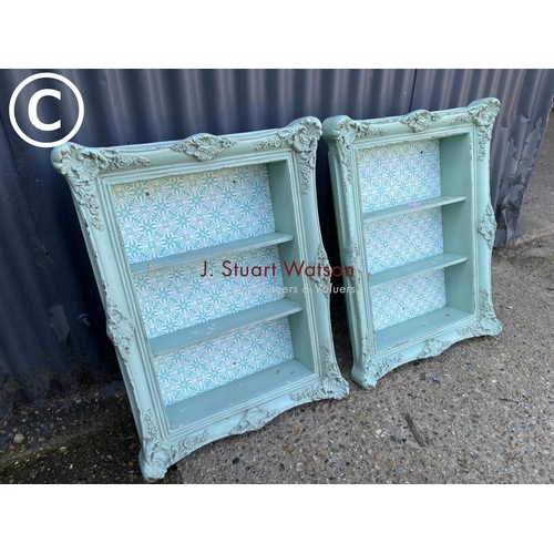 52 - A pair of blue painted wall shelves