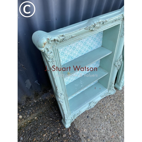 52 - A pair of blue painted wall shelves